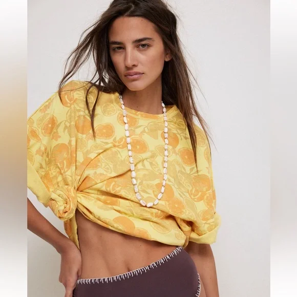 New With Tags Free People Devon Citris Combo Oversized Short Sleeve Tee Medium - Picture 3 of 4